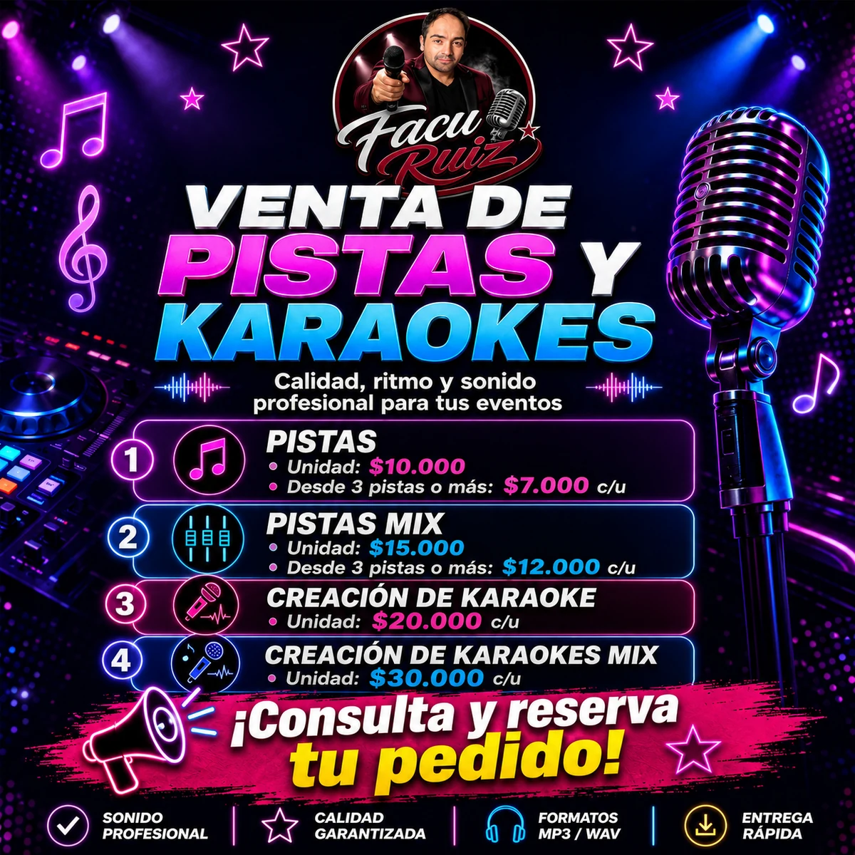 Promoción de pistas y karaokes personalizados Facu Ruiz